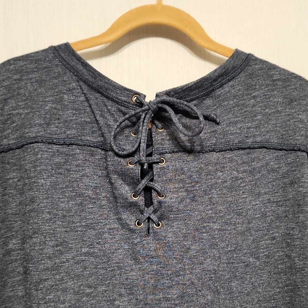 Chico's Blue Boxy Tunic Dress Short Sleeve Plus Size L Heathered Casual Pockets - Picture 7 of 12